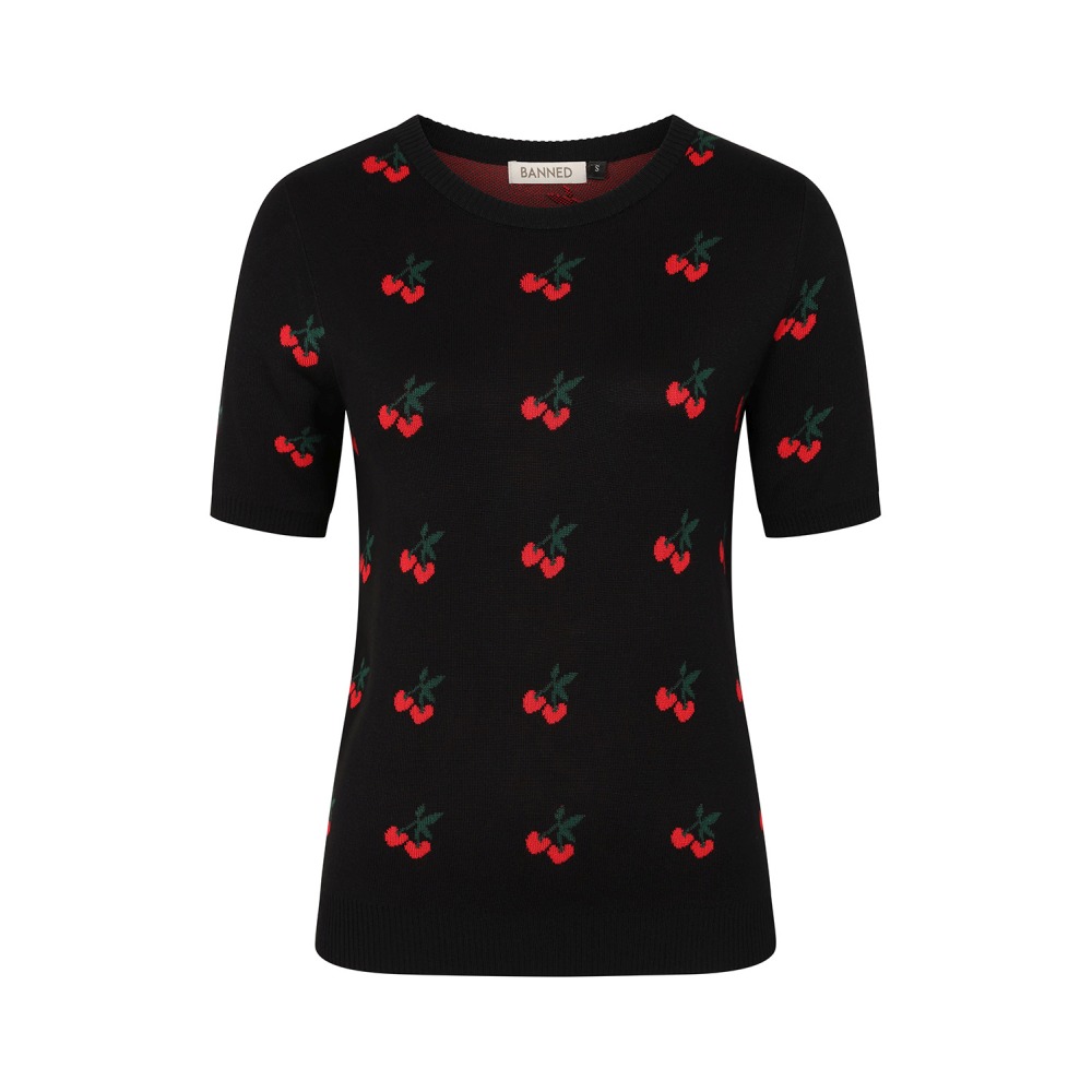 Banned - Sonia Fair Isle Cherries Jumper - Black